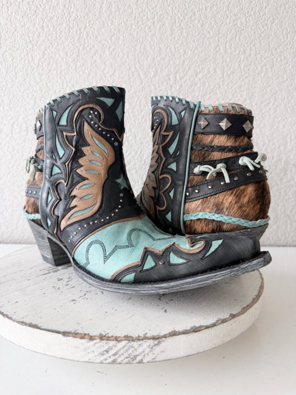 Old Gringo EAGLE FLIGHT Short Cowboy Boots Black Turquoise Womens 11 Snip Toe